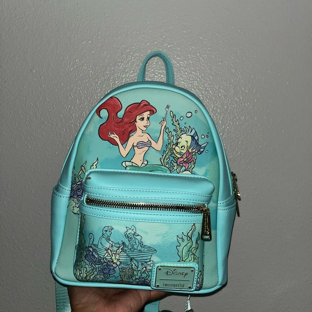 Loungefly Ariel and Flounder Aqua Mini Backpack